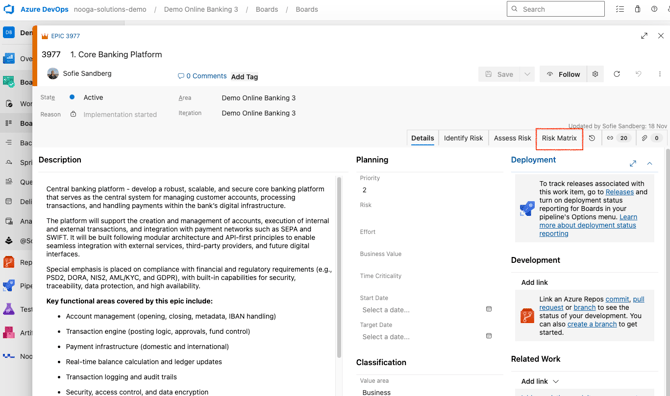 Navigate to Risk Matrix for a work item - image