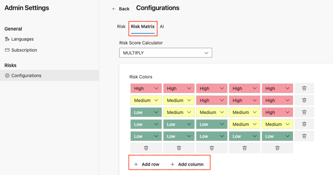 Risk Matrix settings - image